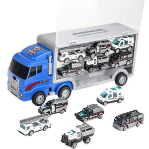 VOITURE - CAMION Police 7 voitures - Ensemble de jouets de construction moulés sous pression pour garçons, camion de transport