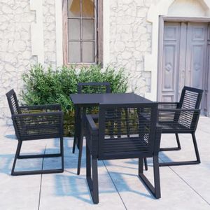 Ensemble table et chaise de jardin Fangming-Ensemble à dîner d'extérieur 5 pcs Rotin PVC Noir