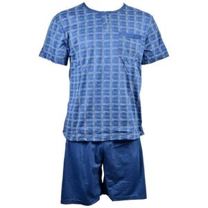 Sesto Senso Lot 2 Shorts Pyjama Homme Coton – Court à Carreaux, Ceinture Élastique + Nœud, Respirant Et Doux
