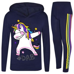 Ensemble de vêtements Ensemble Survêtement Fille Licorne Dab Floss Arc-en-ciel - Bleu Marine - 7-13 Ans