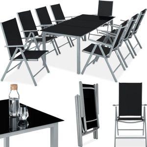 Ensemble table et chaise de jardin TECTAKE Ensemble chaises de salle à manger POMPEII avec Cadre en aluminium pour 8 personnes Résistant aux intempéries - Gris Clair