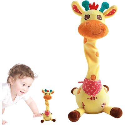 ZONEWD Girafe Musicale Chantante – Jouet Interactif Qui Répète, Danse Et Parle – Peluche Douce – Piles AA