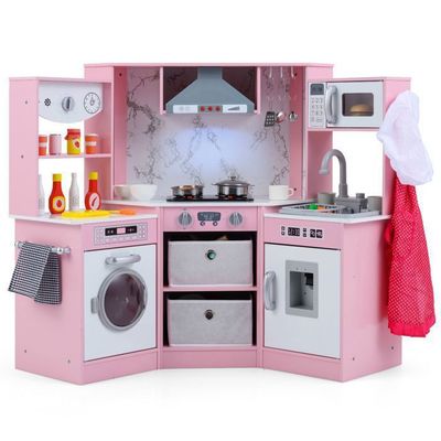 Cuisine Jouet Enfant 54 Pièces DeAO - Avec Frigo, Four, Micro-Ondes - Hauteur Réglable - Lumières Et Sons - Vert
