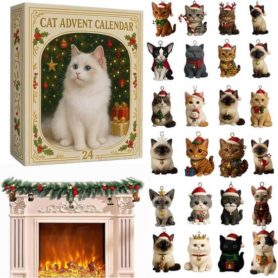 Calendrier De L'Avent 2025 Chat En Acrylique - 24 Pendentifs Décoratifs - Décoration Noël, Sapin, Voiture, Cadeau Original - 2