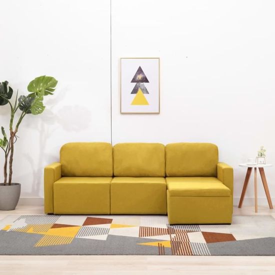 7984MEUBLE FR® Canapé-lit,Canapé d'angle Convertible Sofa de salon Bureau Scandinave modulaire 3 places Jaune Tissu SIZE:216 x 149 x