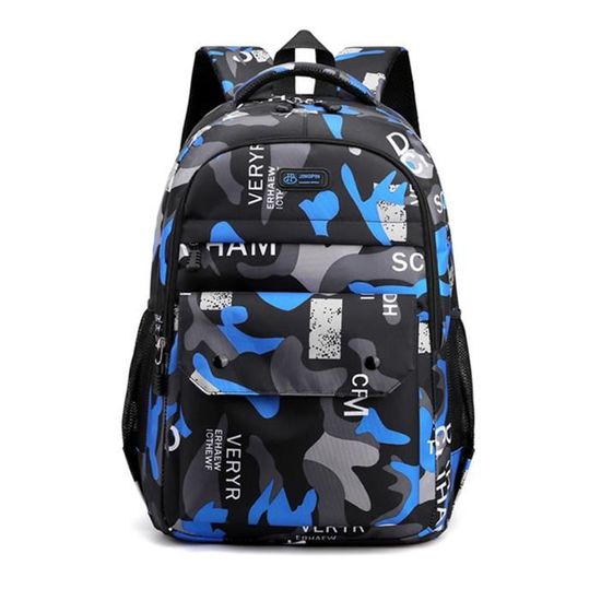 Sac à Dos Homme Camouflage Grande Capacité - Cartable École Garçon Étudiant - Imperméable Sport Voyage - Bleu