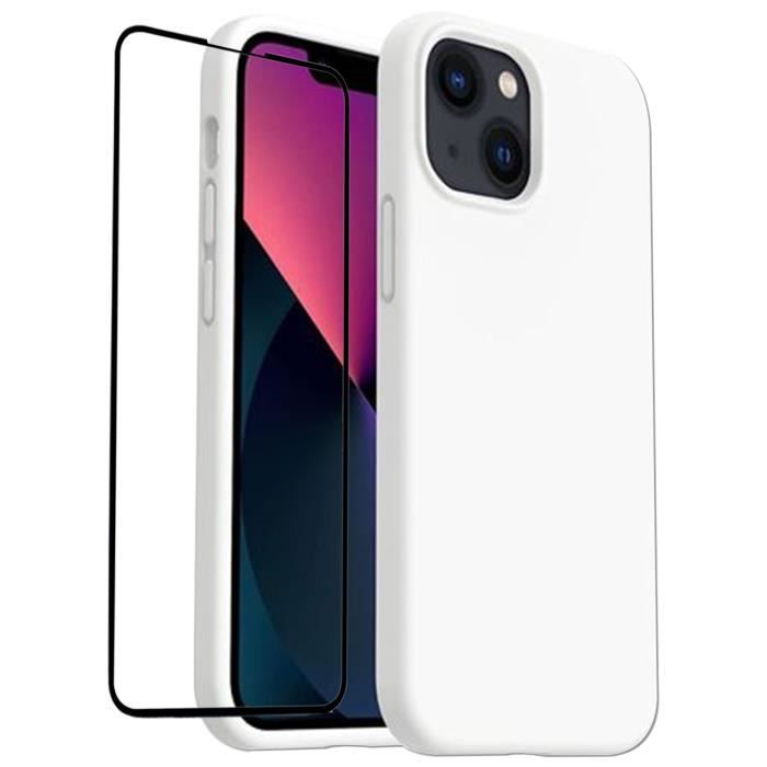 Coque de protection souple silicone Blanc + Lot de 10 verre trempé pour iPhone 13 Mini -Yuan Yuan