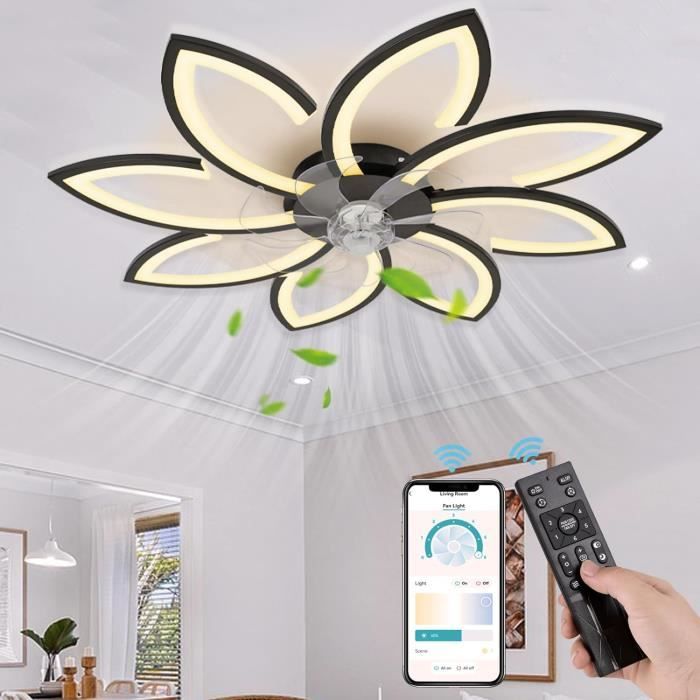 Ventilateur Plafond Avec Lumière 78cm - Télécommande 6 Vitesses Blanc
