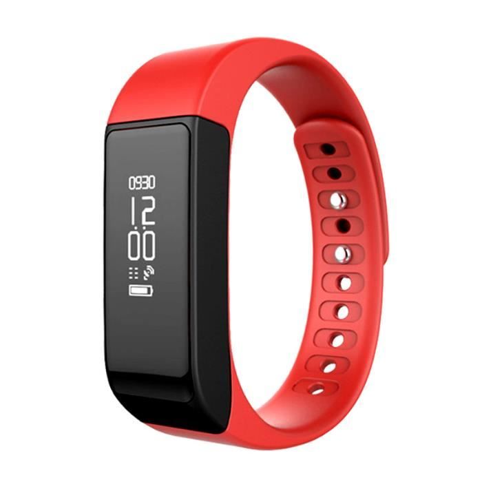 Montre Connectée Sport Étanche Survie d'Activité Podomètre Surveillance de Sommeil Rappel Rouge