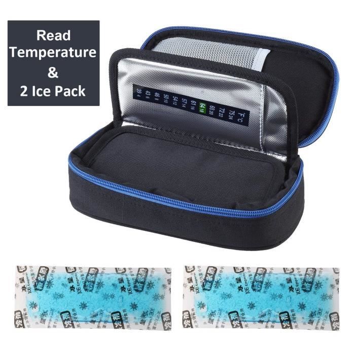 Sac isotherme à insuline pour diabétiques Sac Isotherme pour transporter les médicaments pour diabétiques avec 2 Packs de Glace (