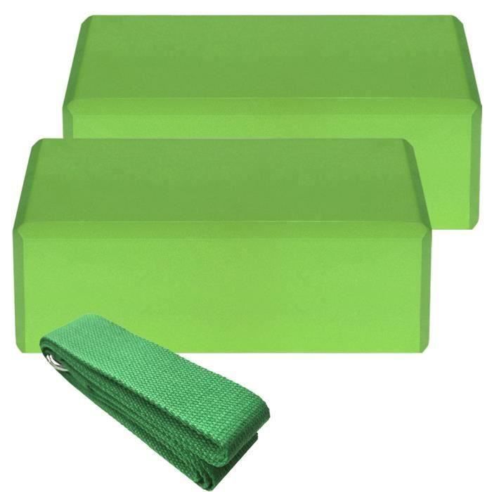 2pcs Yoga Bloquer moussant mousse brique exercice de remise en forme Stretching aide Gym + 1pcs Bande extensible vert