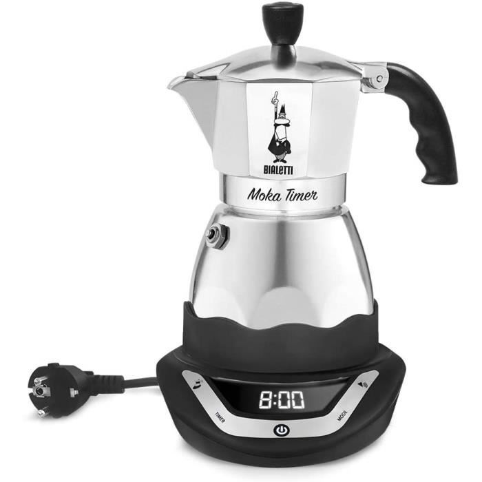 Bialetti - 6093 - Easy Timer - Cafetière Italienne Electrique en Inox - 6 Tasses - Noir/Gris