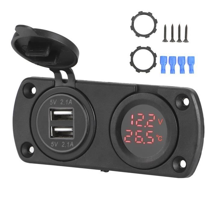 Drfeify Compteur de tension d'allume-cigare Chargeur de Voltmètre de Température Sortie de Courant Double USB 12V de Voiture Prise