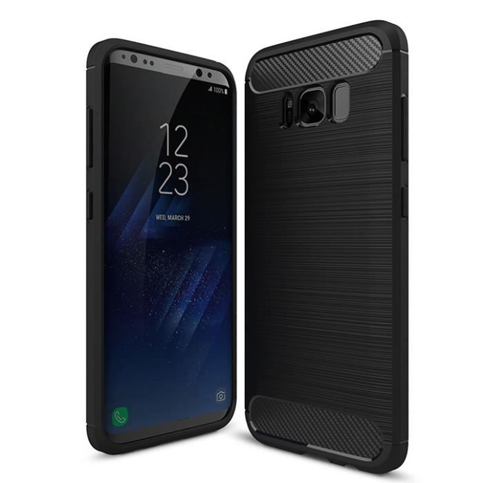 Coque Samsung Galaxy S8, Noir Fibre de Carbone Silicone Souple Ultra-fin Couleur Pure Durable Protection Intégrale