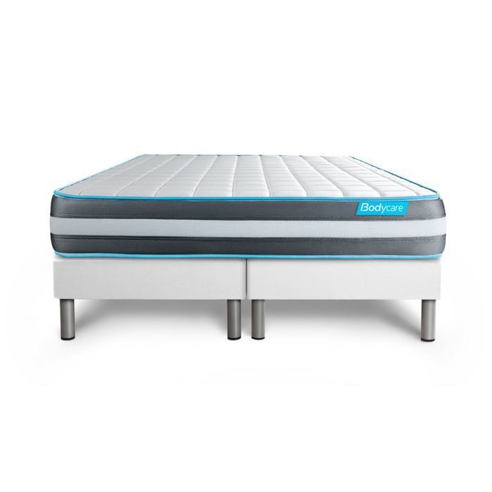 Ensemble sommier matelas 180x200 Bodyform - 20 cm - Confort Ferme - double sommiers blanc