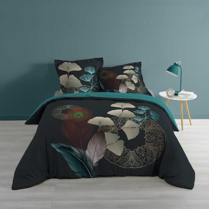 CDaffaires Housse de couette 240 x 220 cm coton 57 fils Ginkoblue