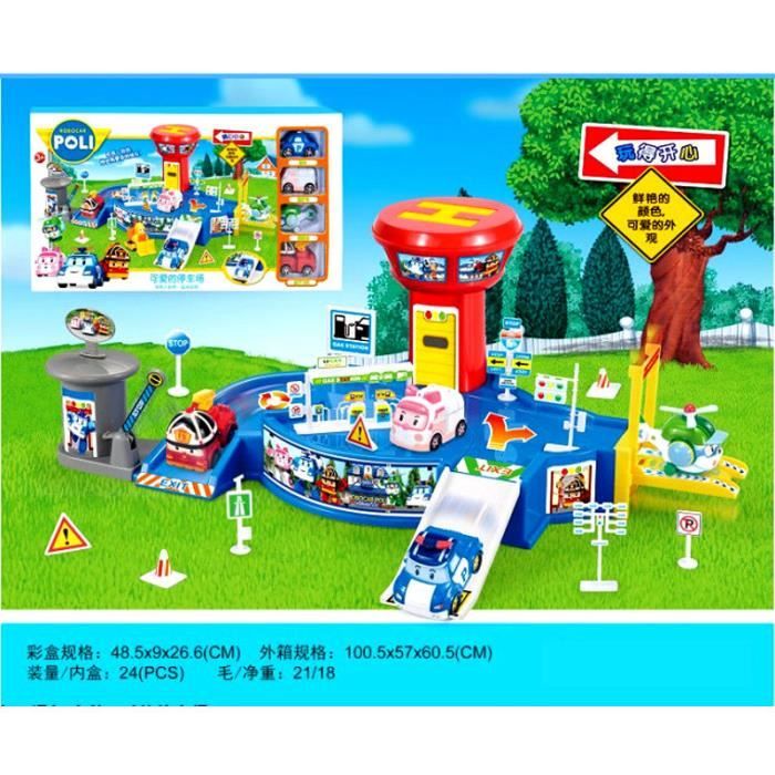 Figurine véhicules ROBOCAR POLI Jouet,lot de 4,commissariat de police, parking