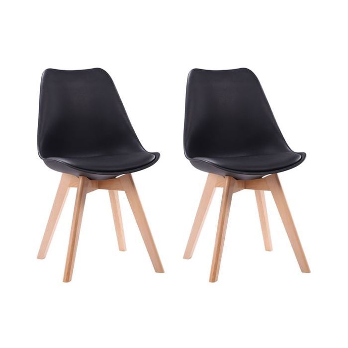 Lot de 2 chaises scandinaves NORA noires avec coussin