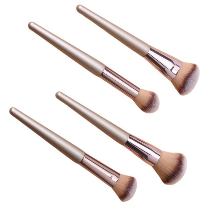 4x Pinceaux de Maquillage Professionnel Kit Pinceaux Blush Poudre Fond de Teint pour Salon de Beauté / Usage Domestique marron