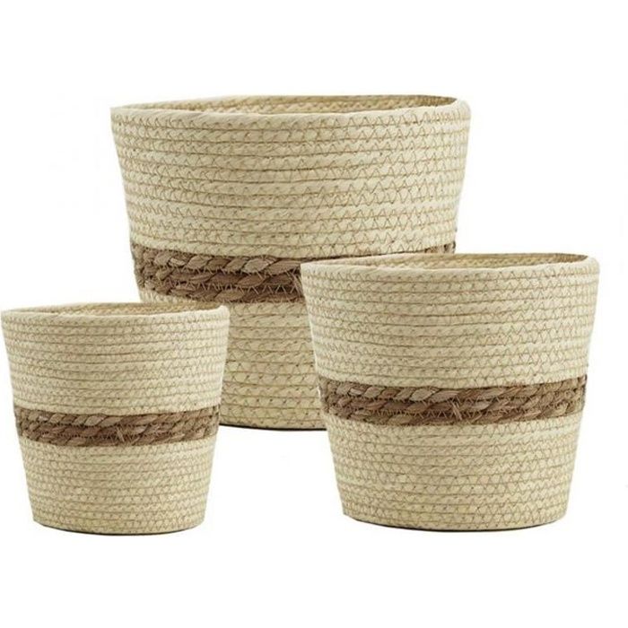 3 Cache-Pots pour Plantes D.16/20/25cm - Décoration Intérieur Maison - Pot Fleur / Panier de Rangement Fibre Naturelle - INAYA
