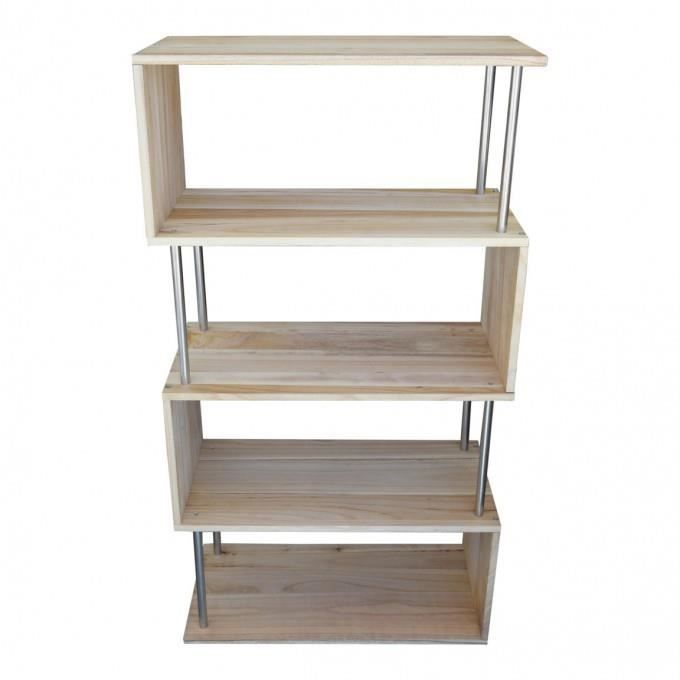 Mobili Rebecca® Etageres Bibliotheque 4 Etagere Bois Naturel Vintage Rangement Chambre Salon