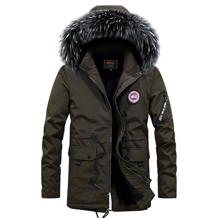 Manteau Homme de Marque à capuche detachable fourrure synthétique Manteau Homme à poches multiples Manteau épaississant Manteau
