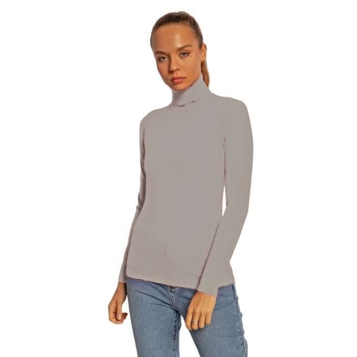 VICTOR MOD - Pull femme de couleur beige - Pull col roulé manches longues.