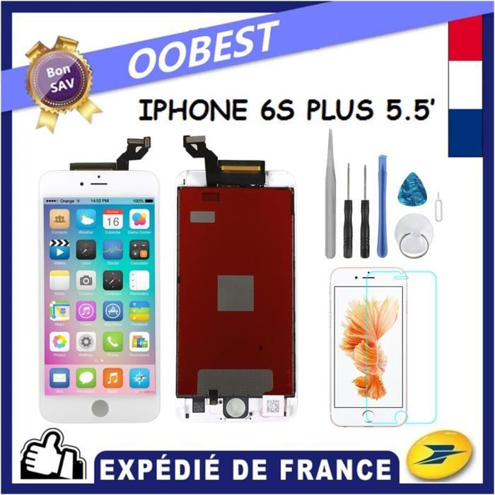 ÉCRAN LCD POUR IPHONE 6S PLUS BLANC AVEC VITRE TACTILE SUR CHASSIS OUTILS VERRE TREMPE