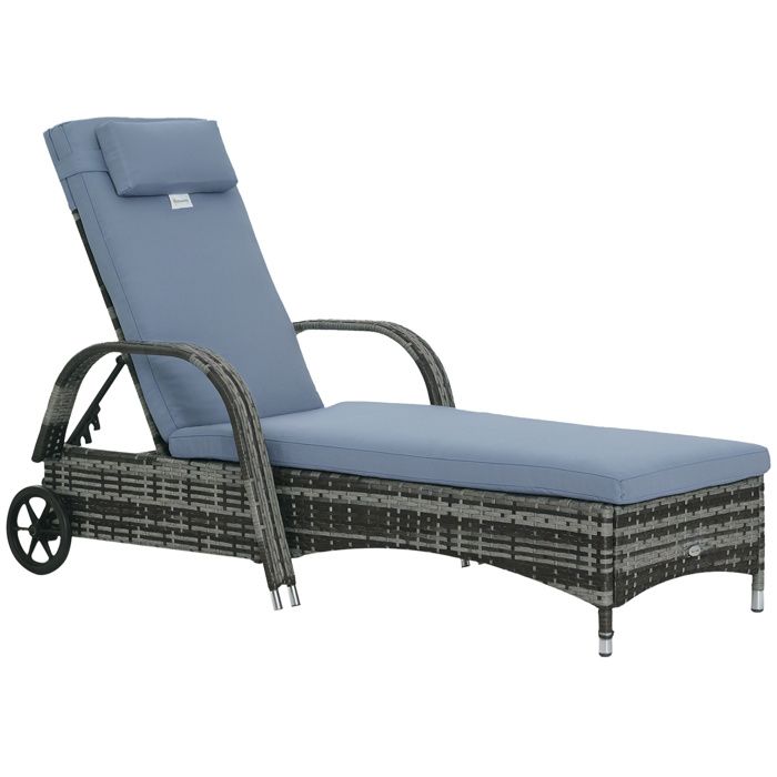 Outsunny Transat Bain de Soleil Grand Confort : Matelas, têtière, Inclinaison réglable Multipositions, accoudoirs, roulettes résine