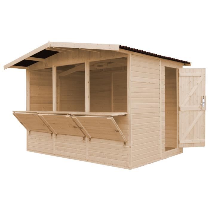 TIMBELA M150A - Kiosque en bois / gazebo 6,03 m² - H232x336x263 cm - Pin / épicéa