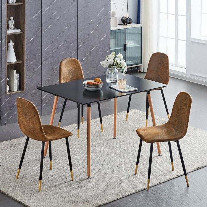 Chaise de salle à manger - FURNITURER - Vintage Simili Suede - Marron - Pieds métal doré - Lot de 4 Chaise de salle à manger - FURNITURER - Vintage Simili Suede - Marron - Pieds métal doré - Lot de 4
