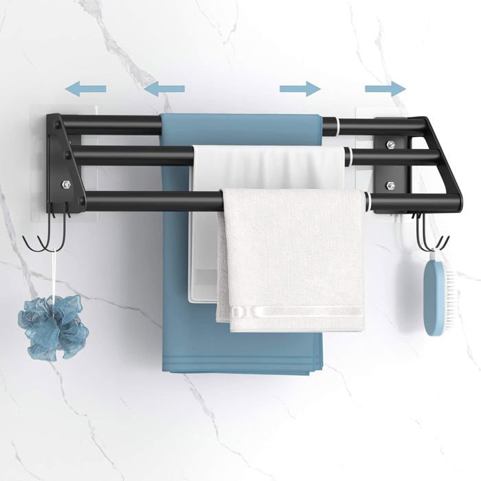 Porte-serviette Auto-adhésif Pour Salle De Bain/cuisine - En Acier Inoxydable Noir - Sans Perçage