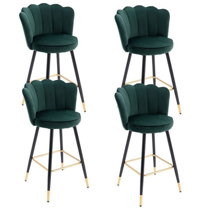 Wahson Tabouret Lot de 4 Tabouret de Bar en Velours Chaise de Bar avec Pieds en métal Tabouret Haut pour îlot de Cuisine Vert