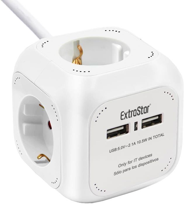 6 En 1 Seau Multiprise Usb 4 Prises+2 Ports Usb 5 V,1,5 M,Max 3680 W,16 ...