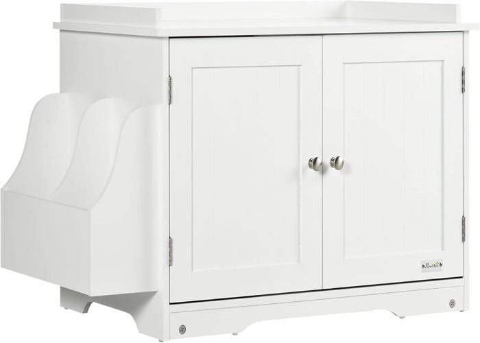 Comparer les prix de Maison De Toilette Pour Chat Design Meuble Cache Litière 2 En 1 Table D'Appoint 2 Portes Avec Cloison Amovible - 86 X 48 X 52 En B