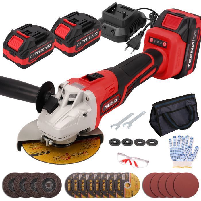TEENO Meuleuse dangle sans fil Meuleuse dangle 21V 1000W avec 2 Batteries 4.0Ah 9100RPM Moteur Brushless Disques de Coupe