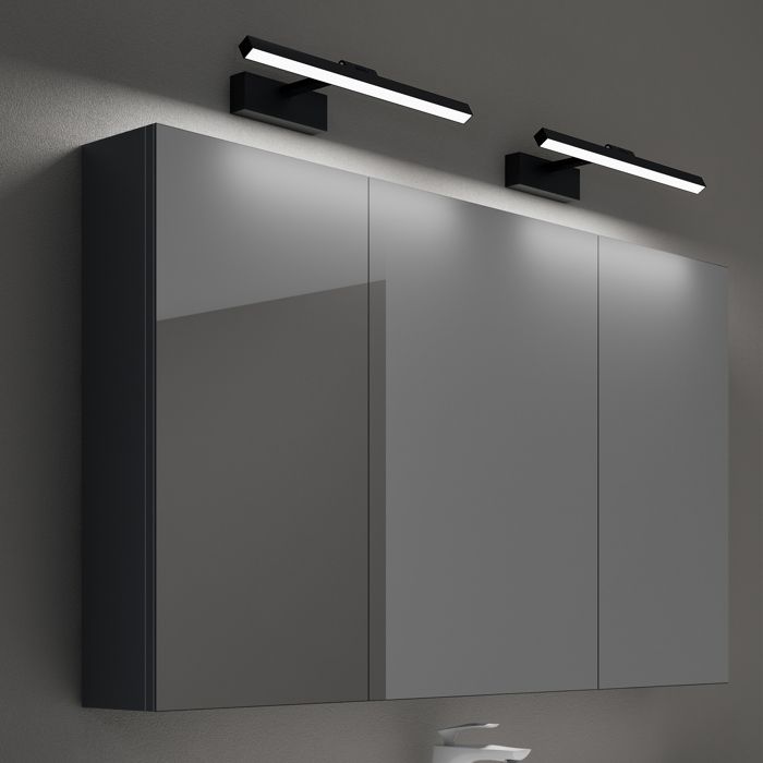 Mai & Mai Armoire Miroir Suspendue de Salle de Bain 120x15x70cm Gris Noir Mat avec 2 Lampe LED 180°Rotative 40cm Noir