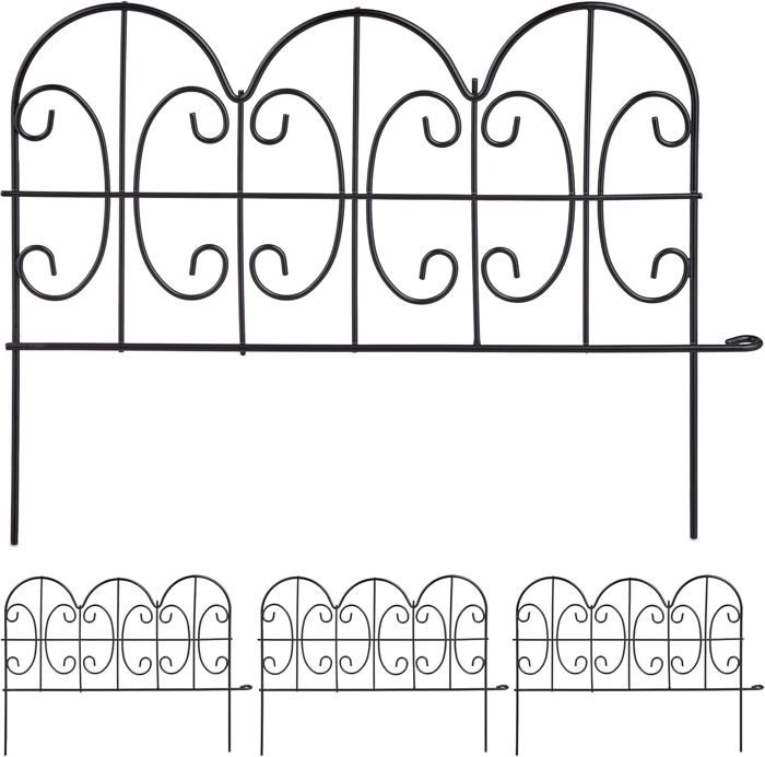 Bordure potager, clôture jardin 20 éléments, métal, design papillon, H x L : 46 x 1000 cm, noir