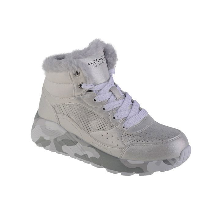 Baskets fille - SKECHERS - Uno Lite Camo Dazzle 310485L-SLGY - Gris/Argent - Fermeture scratch - Tige synthétique