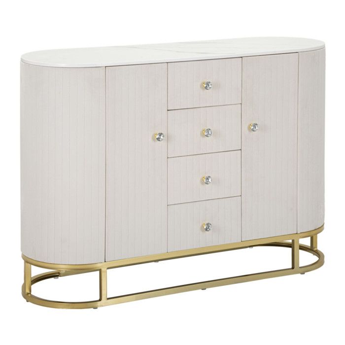 Buffet Design Effet Marbre Montpellier 120cm Crème & Or