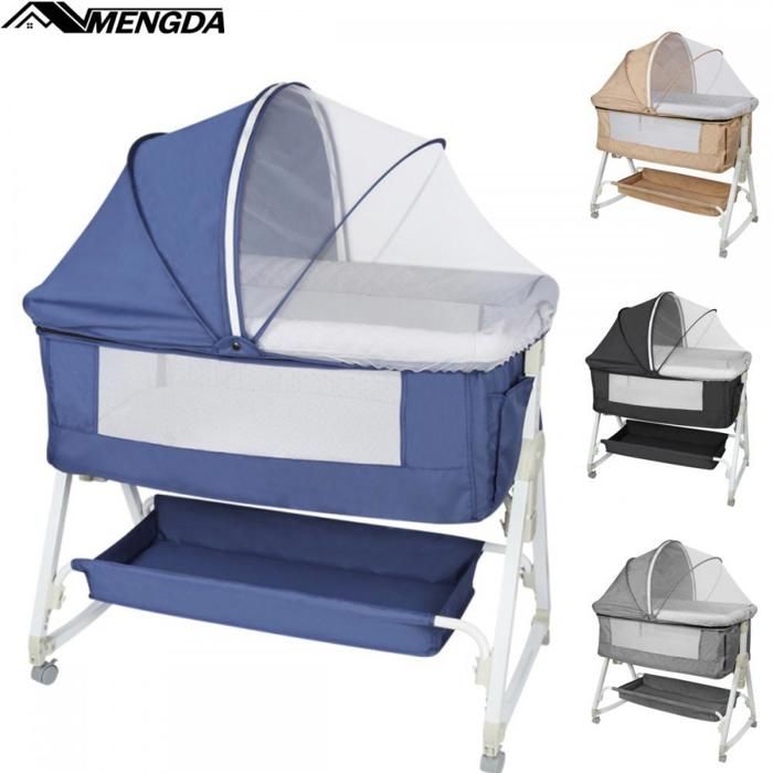 Lit Bébé Berceau Cododo-MENGDA-Berceau Bébé 2 en 1-Hauteur Réglable-avec Matelas Panier de Rangement Table à Langer-bleu