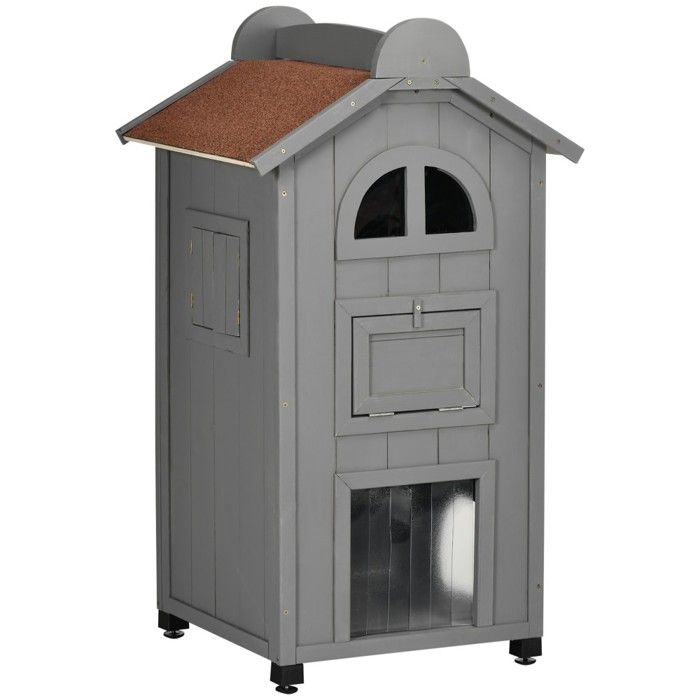 Meilleurs prix pour Niche Maison pour chat niche litière polyvalente bois sapin toit asphalte gris 59x55x109 cm
