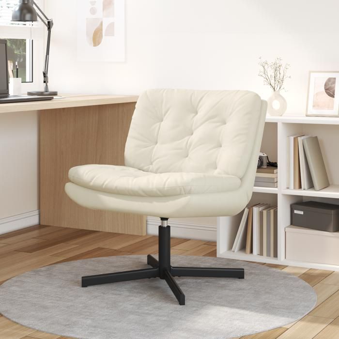Moderne Fauteuil relaxant - Fauteuil individuel relax pivotant Crème 63 x 75 x 76 cm Velours@FR(6344261)
