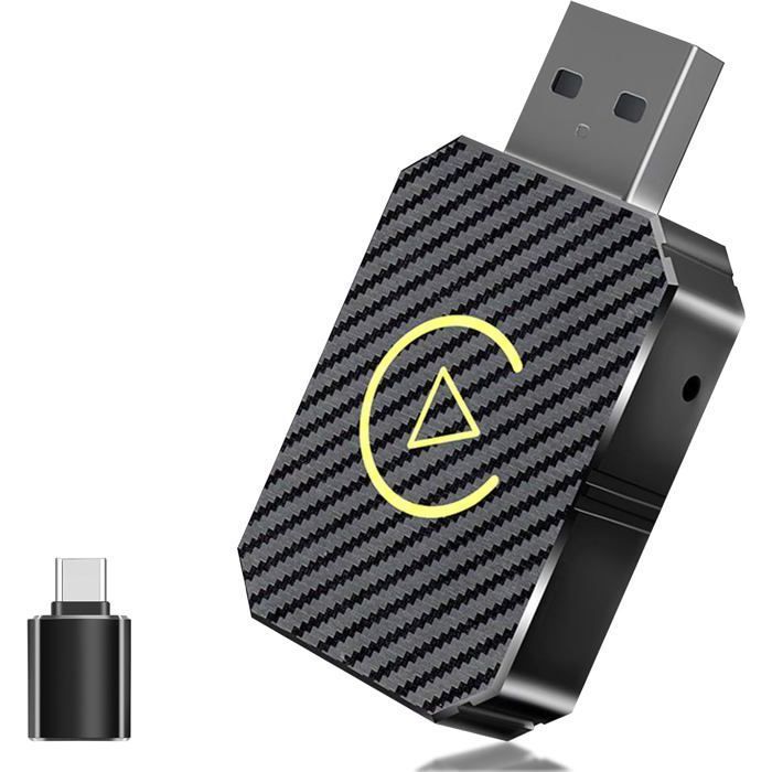 Adaptateur Sans Fil CarPlay & Android Auto 2-en-1 USB-C/USB-A - Connexion Auto Instantanée, Compact LED