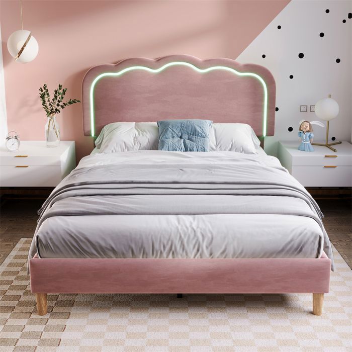 Lit adulte - YEHTOKHOME - 140 x 200 cm - LED multicolore avec modes musicaux - Sommier à lattes inclus