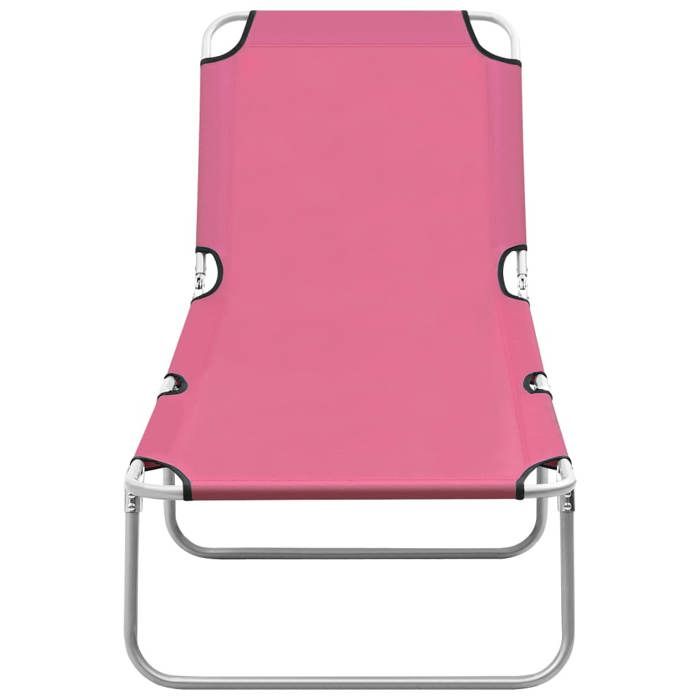 @FRENCH Chaise longue(1 personne) - TOP VENTES - Jusquà 120 kg - pliable acier et tissu rose 3358149