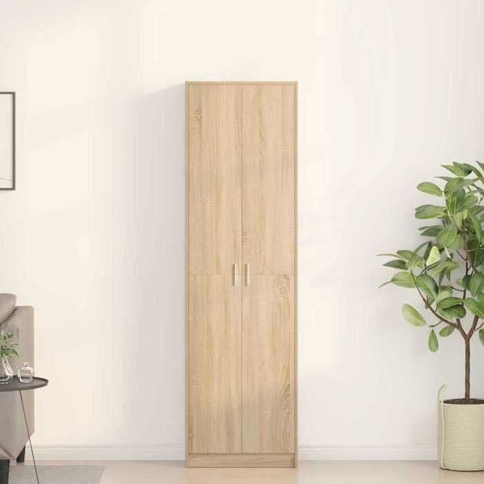 Armoire Chêne sonoma style contemporain en bois dingénierie 55x25x189 cm 2 portes 5 étagères pour chambre et dressing