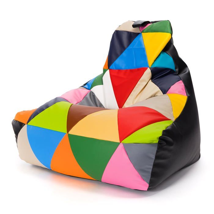 Keiko Patchwork Pouf Fauteuil extérieur imperméable remplissage billes polystyrène salon déco maison noir Ecopuf