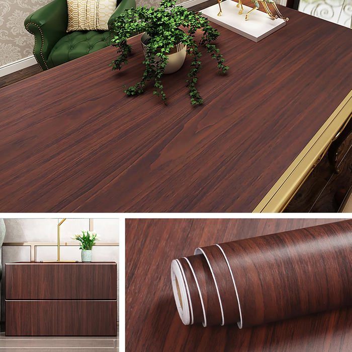 40CMX5M Papier Adhésif pour Meuble Bois Papier Peint Bois de Noyer pour Porte Table Chambre Bureau Cuisine Salon Armoire Placard