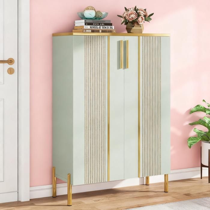 TOPESCT Meuble à Chaussures avec 2 Portes 70 x 35 x 100 cm 6 Niveaux pour 22 Paires pour entrée Couloir Salon Vert Clair